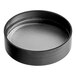 A black round plastic spice container with a round black lid.