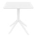 A Siesta Sky white square table with a metal base.