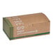 A brown cardboard Take Out Dinner Box with a green and white label that reads "Fresh"