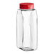 A clear rectangular plastic spice container with a red lid.