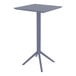 A Siesta Sky dark gray square bar height table with a metal base.