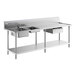 A Regency stainless steel work table with 2 sinks on a counter.