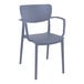 A Siesta Lisa gray plastic outdoor dining chair with armrests.