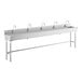 A stainless steel Regency rectangular hand sink with three Waterloo wall mount gooseneck faucets.