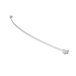 A curved metal shower rod with a chrome finish on a white background.