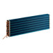 A blue and white rectangular heat exchanger with wires.