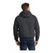 A CornerStone unisex charcoal hooded work jacket with a zipper.