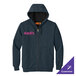 A navy blue full-zip hooded sweatshirt with thermal lining, featuring a customizable logo on the chest.