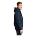 A CornerStone navy duck cloth hooded work jacket for men with a zipper.