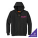 A black full-zip hooded sweatshirt with thermal lining and a customizable logo on the chest.
