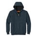 A navy blue CornerStone zip up hoodie with black zippers.