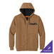 A brown full-zip hooded sweatshirt with thermal lining, front pockets, and customizable logo on the chest.