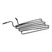 A close-up of black metal rods with a black wire on a white background.