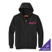 A black full-zip hooded sweatshirt with thermal lining and customizable text on the chest.