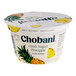 A case of 36 Chobani Low-Fat Pineapple Greek Yogurt containers with white lids.