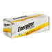 A white and yellow package of Energizer Industrial D Alkaline Batteries with black text.