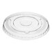 A clear plastic lid with a circular rim on a white background.