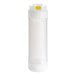 A white plastic bottle with a yellow cap.
