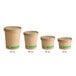 A 12 oz. kraft paper food cup with a vented lid, shown alongside other sizes for comparison.