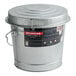 A silver metal Behrens 6 gallon storage can with a lid.