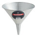 A Behrens galvanized steel funnel with a red and white label.
