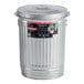 A Behrens 31 gallon galvanized steel trash can with a lid.