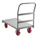 A gray Lavex Pro heavy-duty steel platform truck with red wheels.