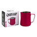 A Rhino Coffee Gear Barbie Pink milk pitcher next to its box.