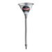 A Behrens galvanized steel funnel with a flexible metal spout.