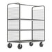 A gray Valley Craft stock picking cage cart with mesh on top and two shelves.