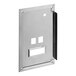 A stainless steel rectangular display cover with holes.