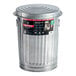 A silver metal Behrens 20 gallon trash can with a lid.