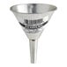 A silver Behrens tin funnel with a barcode on it.