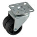 A Galaxy black metal plate caster with black wheels.