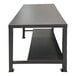 A black metal work table with a shelf.