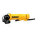 A yellow and black DeWalt 4 1/2" angle grinder with black text.