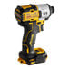 A yellow and black DeWalt cordless impact driver with belt hook.