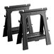 A pair of black plastic Stanley folding sawhorses.