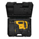 A yellow and black DeWalt rotary hammer drill in a black case.