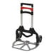 An aluminum Vestil hand truck with wheels and a handle.