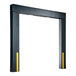 A black rectangular metal frame with yellow stripes and a white border.