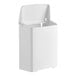 A white rectangular Lavex sanitary napkin receptacle with a lid open.