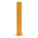 A yellow steel rectangular rack guard with holes in it.