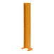 A close-up of a yellow rectangular steel post with holes on two sides.