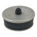A stainless steel round plug with a black rubber lid.