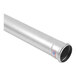 A close-up of a BLUCHER stainless steel metal pipe.