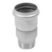 A close-up of a stainless steel BLUCHER male threaded pipe adapter.