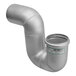 A silver stainless steel pipe with a green label.