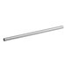 A long silver metal rod with black end caps on a white background.