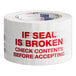 A roll of Tape Logic carton sealer tape with red text reading "If seal is broken check contents before accepting".